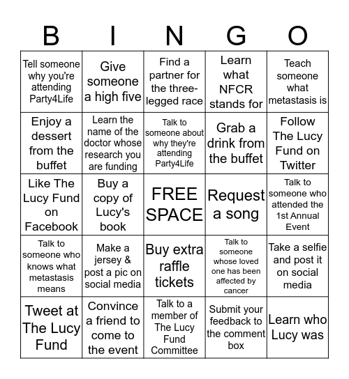 Party4Life Bingo Card