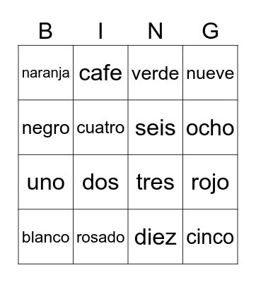 Bingo Español Bingo Card