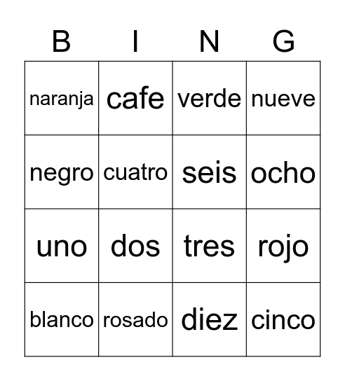 Bingo Español Bingo Card