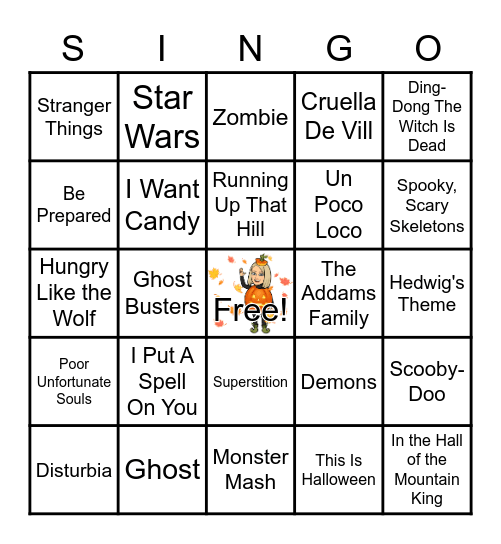 Halloween Singo Bingo Card