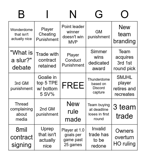 SHL Seasonal Bingo Card