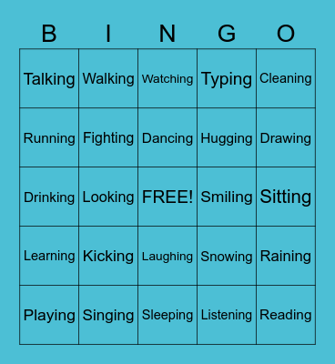 Verbs + ing Bingo Card