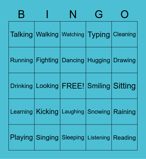 Verbs + ing Bingo Card