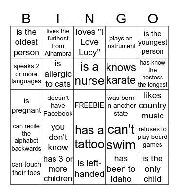 Find Someone Who... Bingo Card