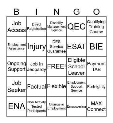 DES Knowledge Bingo Card