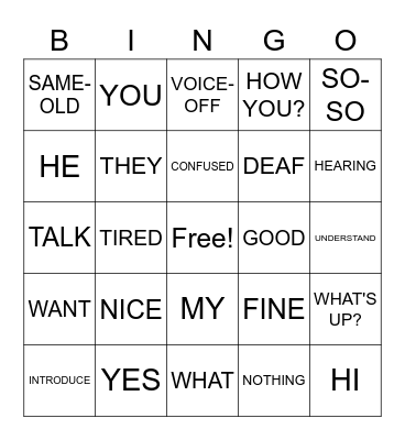 ASL 1-6 Bingo Card