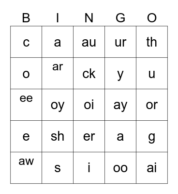 Phonics Bingo Card