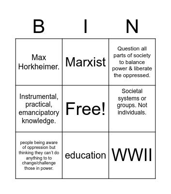 Critical Theory Bingo Card
