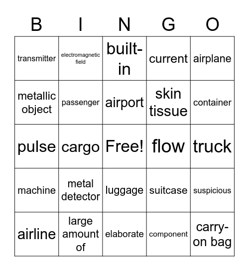 Metal Detector Bingo Card