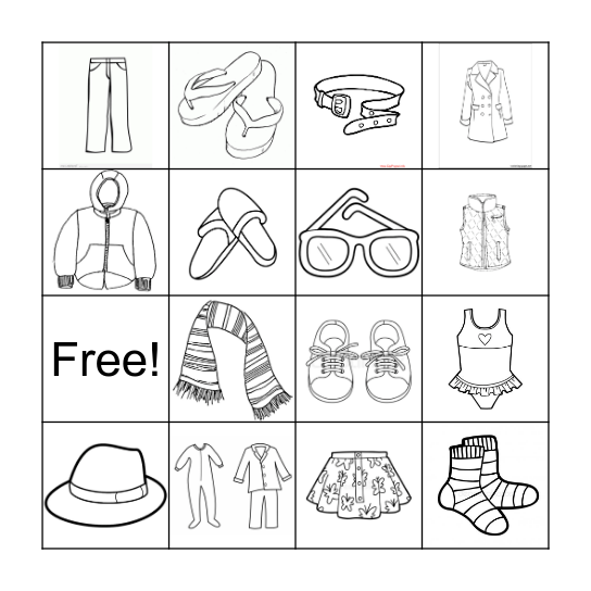 Clothes Bingo Card
