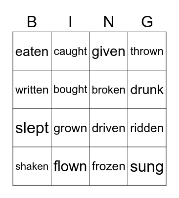 Verbs in past participle Bingo Card