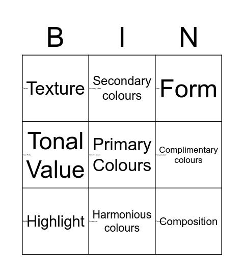 Art vocabulary Bingo Card
