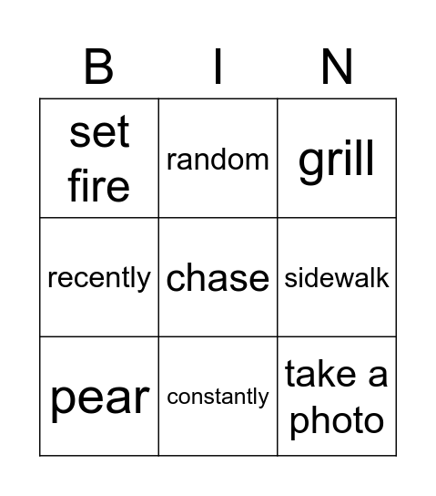 vocab Bingo Card