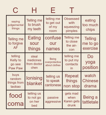 🐌CHET🐌 Bingo Card