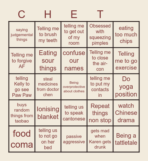 🐌CHET🐌 Bingo Card