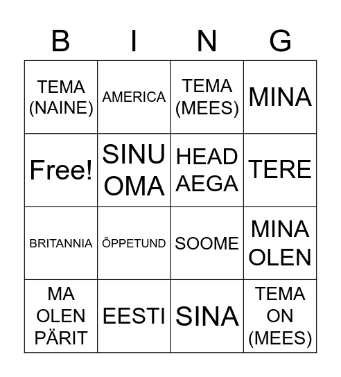 UNIT 1 WORDS Bingo Card