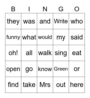 Grade 1 Week 14 Revision Bingo Card