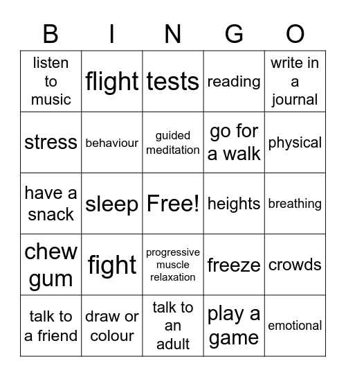 stress words Bingo Card