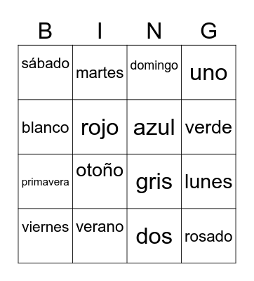 bingo español Bingo Card