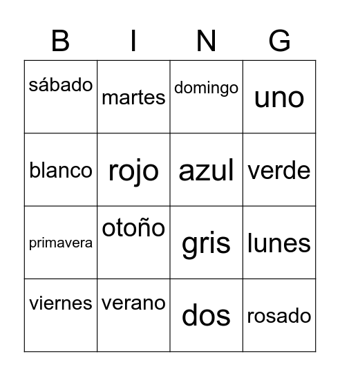 bingo español Bingo Card