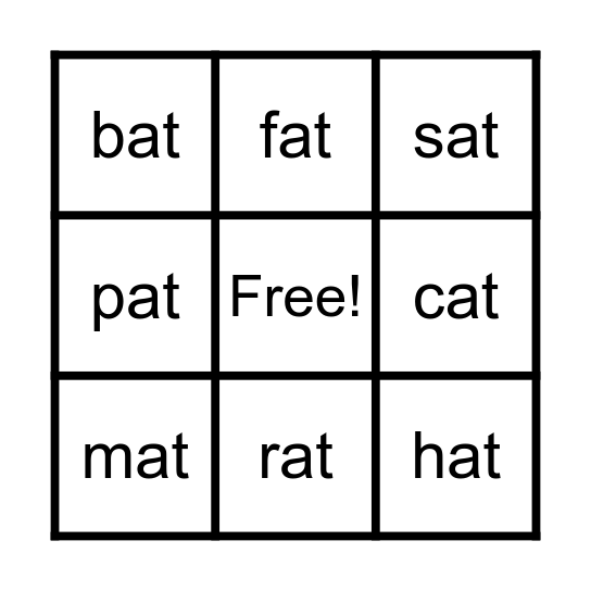 at word family words Bingo Card