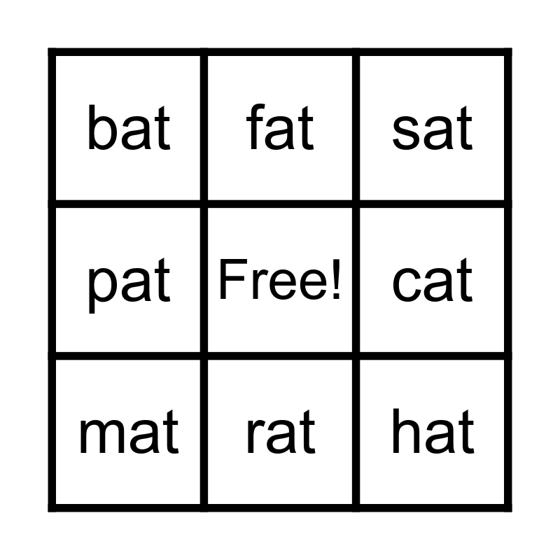 at word family words Bingo Card