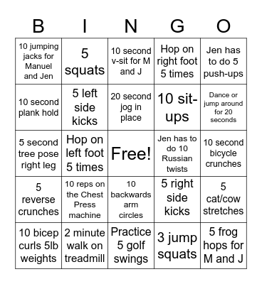 Manuel’s Fitness Bingo Card