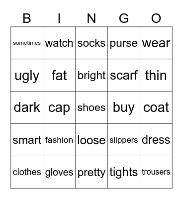 Bingo Unit 3 Bingo Card