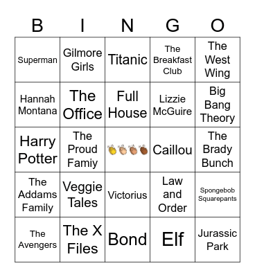 Theme Song Singo Bingo Card