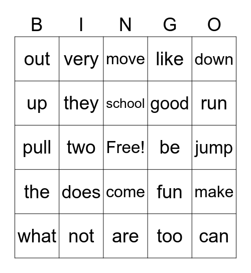 First Grade Unit 1 Bingo Card