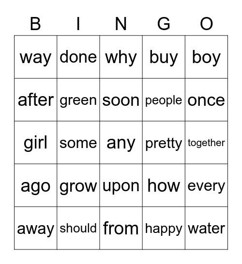 First Grade Unit 3 Bingo Card