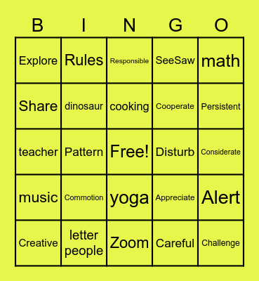 At School and WOW Words! Bingo Card