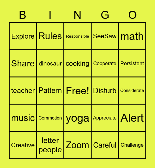 At School and WOW Words! Bingo Card
