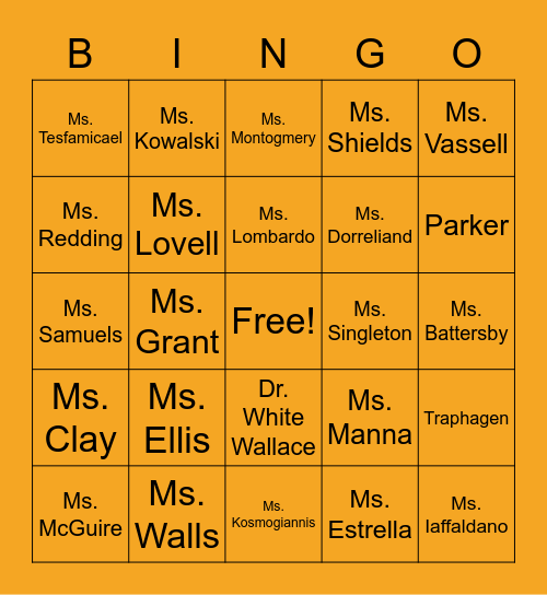Pre-K Staff and School Names! Bingo Card