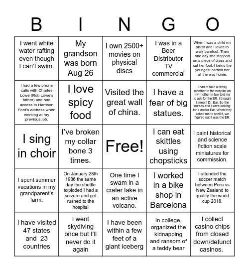 Personal Bingo Card