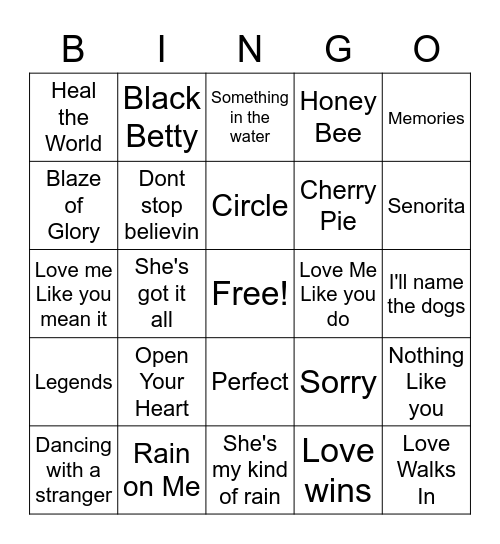 Song Bingo Card