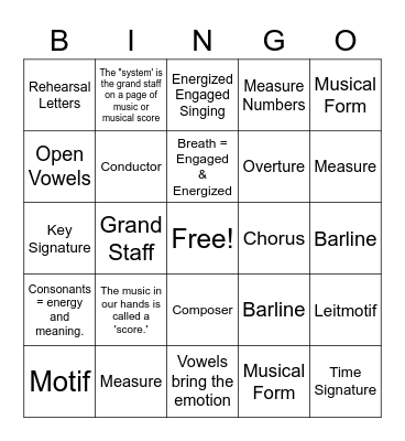 Music Movie and Score Reading Review Bingo Card