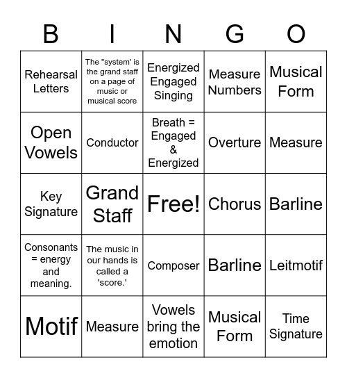 Music Movie and Score Reading Review Bingo Card