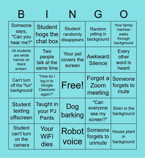 Remote Teaching Bingo Card