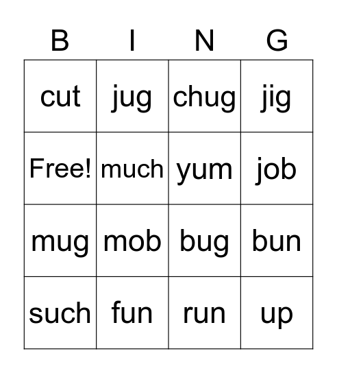 Short U Bingo Card