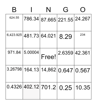 place value bingo with decimals Bingo Card