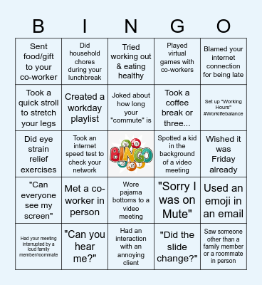 Remote Work Bingo Card