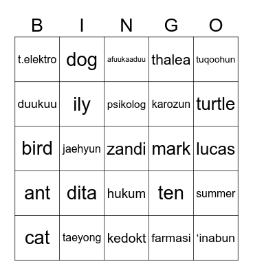 Untitled Bingo Card