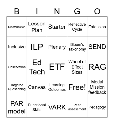 PGCE Bingo! Bingo Card