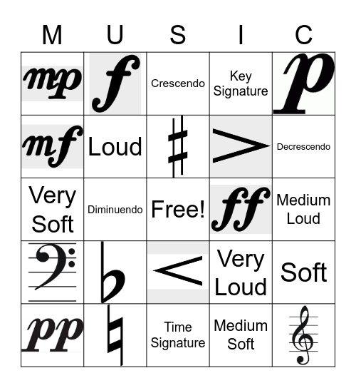 Dynamics and Other Musical Whatnots Bingo Card