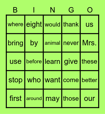 Sight Words Open Court Unit 1 (Grade 2) Bingo Card