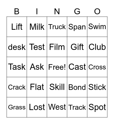 Word Bingo Card