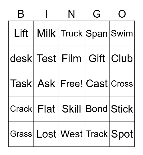 Word Bingo Card
