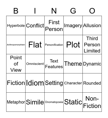 Language Arts Review Bingo Card