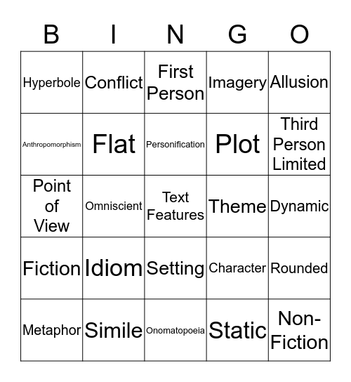 Language Arts Review Bingo Card